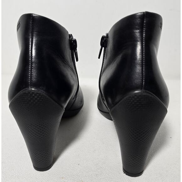 WOMEN'S ECCO LEATHER SIDE ZIP ANKLE BOOTS BOOTIES BLACK HEELS SZ 37-US 6.5 B - Picture 6 of 10